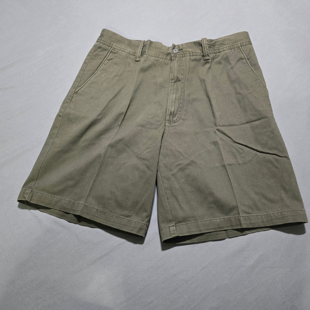 Perry Ellis America Shorts Mens 36 Raven Olive Green Twill Flat Front E7SB0037